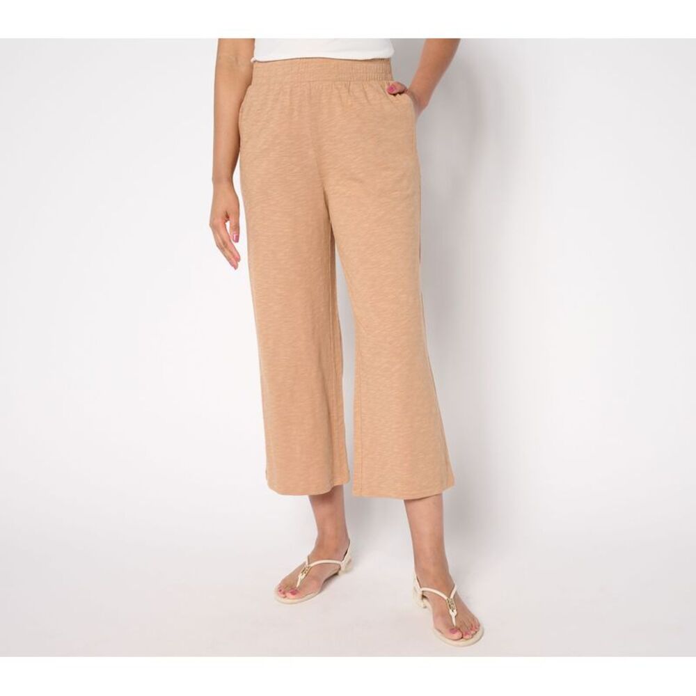 Top Knot Women's Plus Sz Pants 1X Denim & Co. Beach Linen Blend Brown A685908